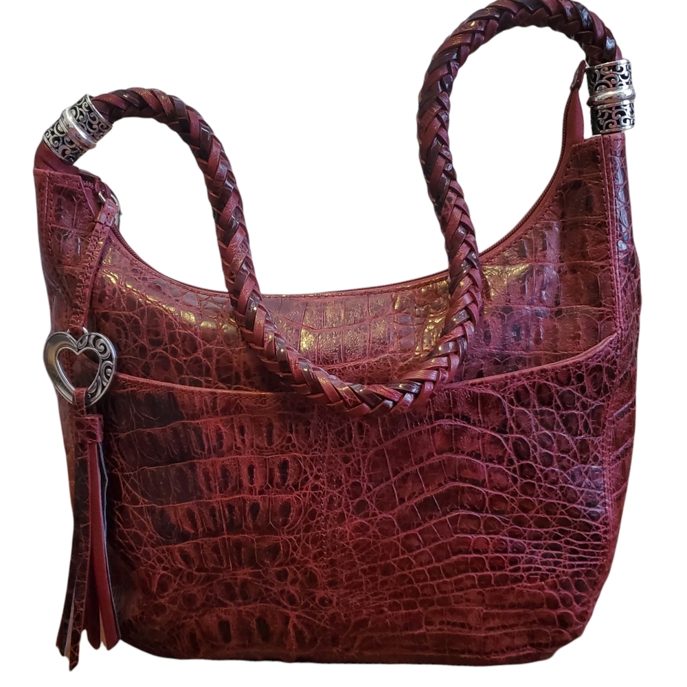 NEW Rare Brighton Red Croc Leather Barbados Hobo Bag
